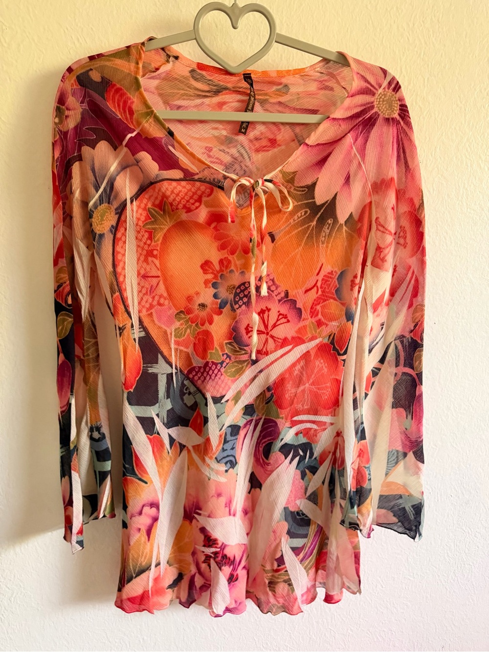 Mushka by Sienna rose Floral Mesh Tie-Neck Tunic - Pink Orange Multicolor